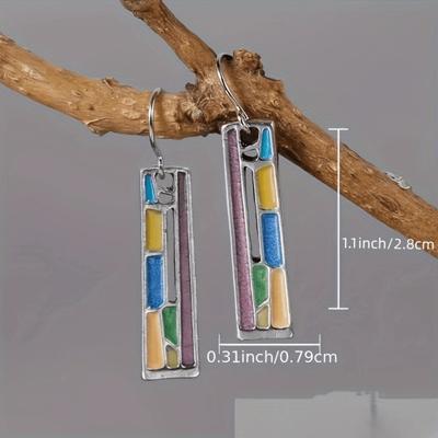 Pendientes de Esmalte Bohemio - Diseño rectangular elegante, un regalo exquisito para mujer.