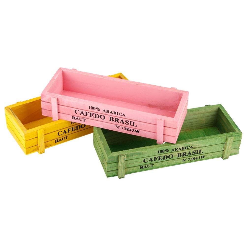 3PCS Multifunctional Succulent Plant Pot Wood Storage Box Decoration Durable Desktop Storage Case