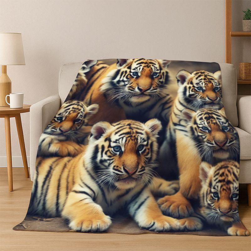 Tiger, Beast Wildlife Cartoon Flannel Blanket Soft Warm Throw Blanket for Bedroom Living Room Bed Travel Camping Picnic Gift