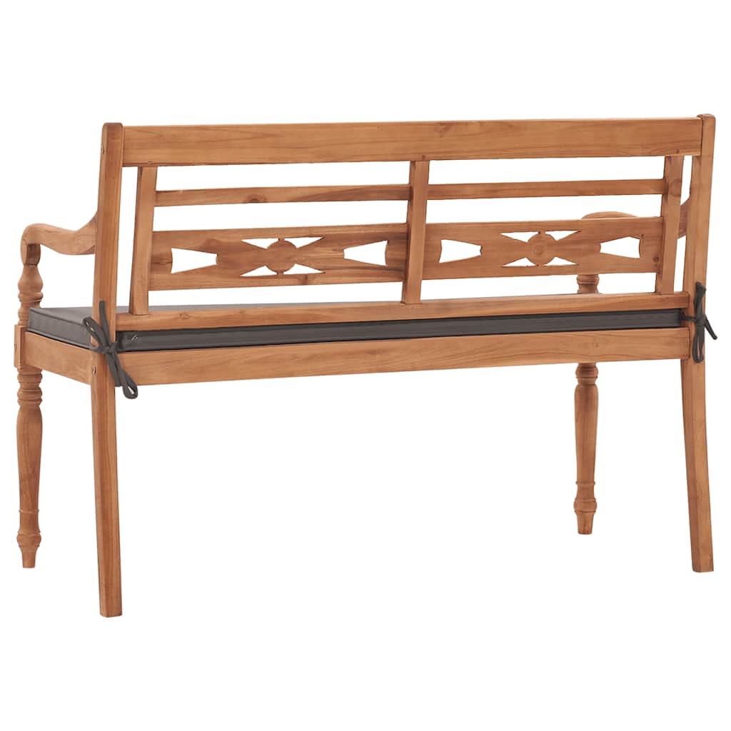 Batavia Bench with Dark Gray Cushion 120 cm Solid Teak Wood