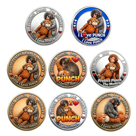 Cute Baby Monkey Challenge Coin Metal Monkey Holding Plush Toy Pocket Token 3D