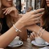 Beaded Heart Pendant Bracelets Stackable Metal Hand Chain Vintage Imitation Pearl Bracelets  Party