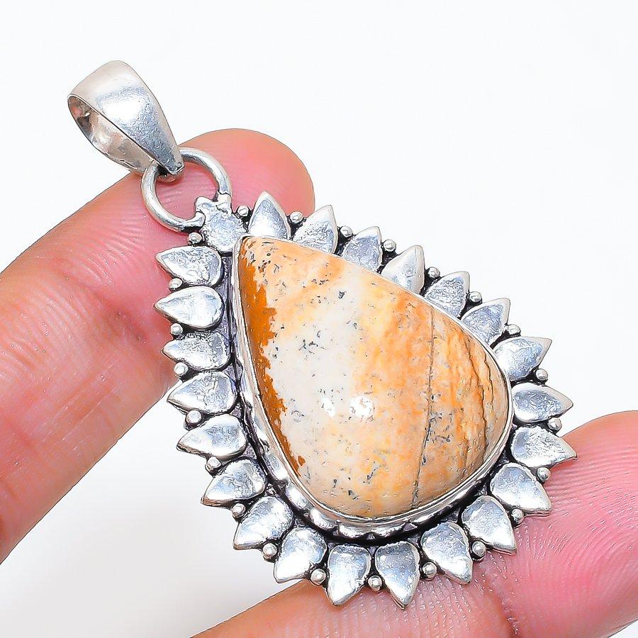 Natural Picture Jasper Gemstone 925 Sterling Silver Jewelry Pendant 2.17" ZS-577
