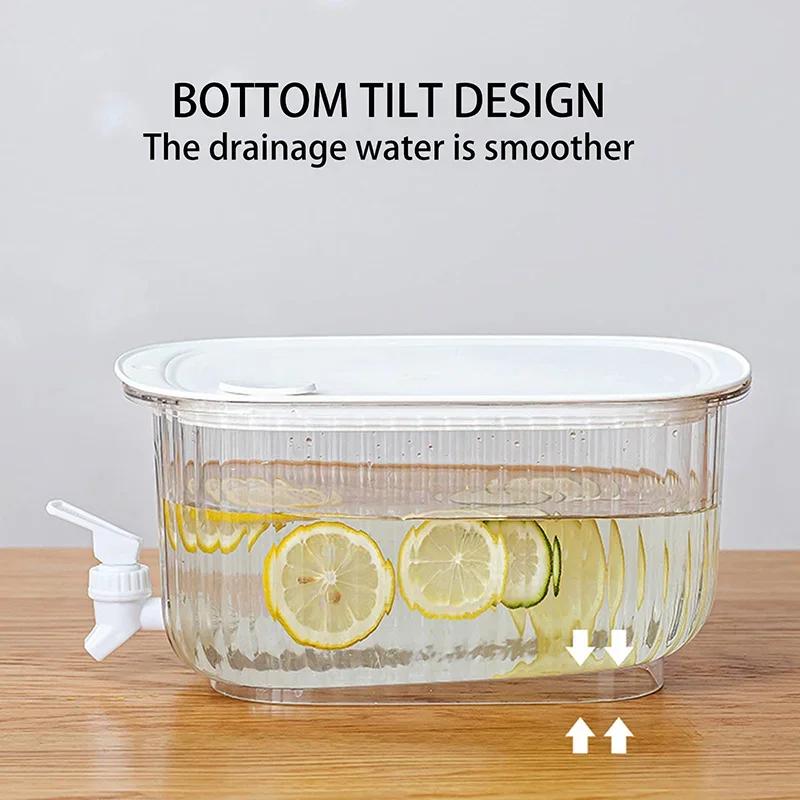 Cold Water Bottle Tea Pots Dispenser Jug Fountain with Faucet Kettle Juice Pitcher Pot for Drink Drinkware Plastic Fridge Can
