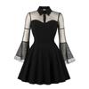 Women  Color Long Sleeve Retro Dress Gothic Flare Sleeve Stitching Dress