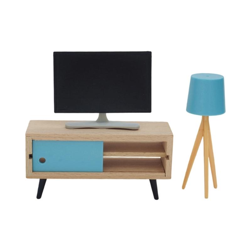 

1/12 Miniature Wooden Furniture TV Cabinet Set For Doll House Scene Display Educational Play Creative Room Decoration 1
