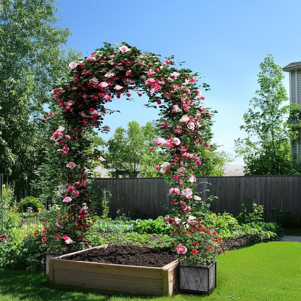 8.2ft Metal Garden Arch W/ Planter Boxes - Trellis for Climbing Plants, Wedding Arbor for Backyard Ceremony