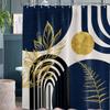 Bohemian Mid Century Modern Shower Curtain Navy Blue Shower Curtain Mens Bathroom Decor Bohemian Dark Blue, Waterproof Fabric