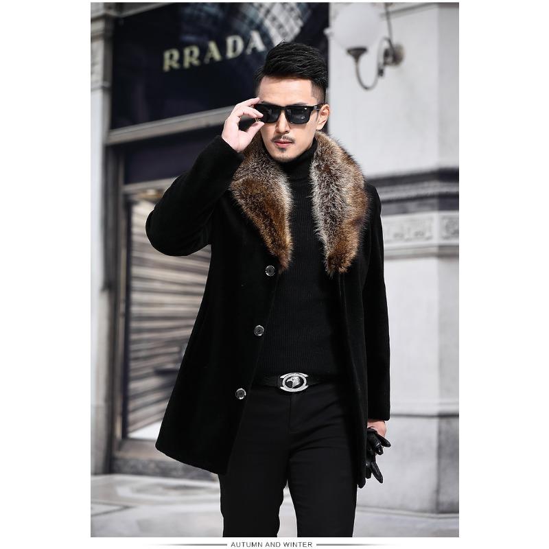 New Woolen Coat Men's Single-breasted Thickened Medium and Long Woolen Trench Coat Woolen Coat