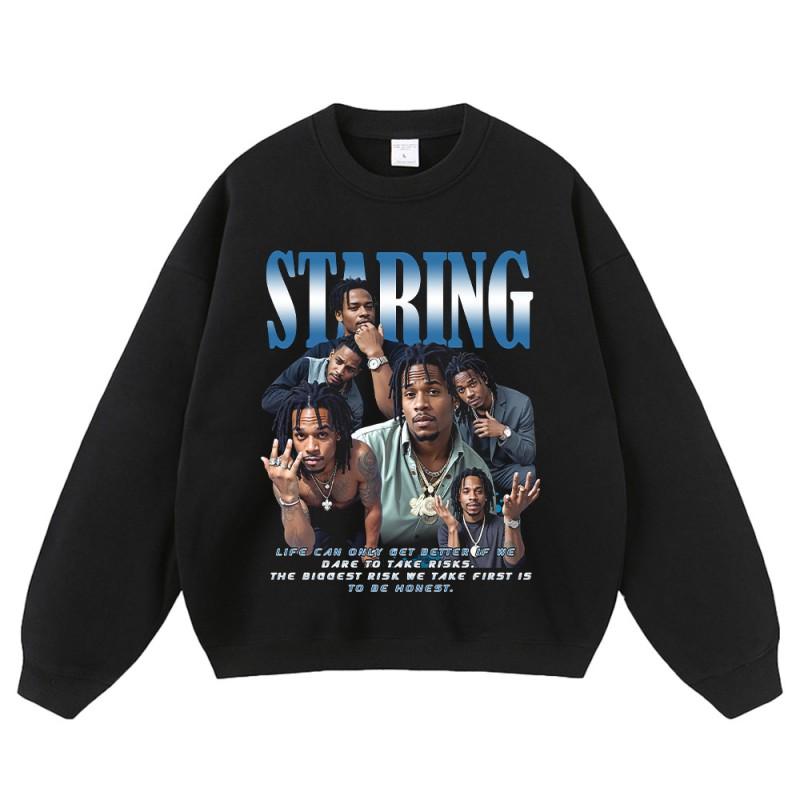 Oversized Cotton Graphic Print Long Sleeve Pullover Hoodie Men - Loose Fit Streetwear Sweatshirt