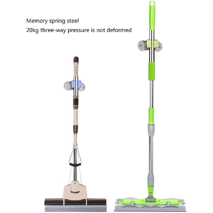 

Держатель для швабры и веника из нержавеющей стали, Двухцелевой настенный органайзер для швабры и веника с 2 шт. 3M самоклеящейся ленты и двойными винтами, Ванная комната, Кухня