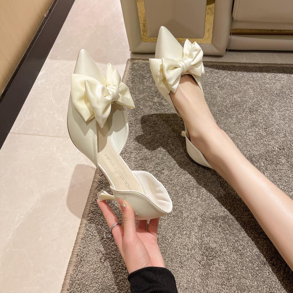 Móda Nový Styl Špičatá Špička Štíhlý Podpatek Francouzská Mašle Boty Vysoké Podpatky Dámské Mezipodešev Otevřené Sandály Gumová Podrážka