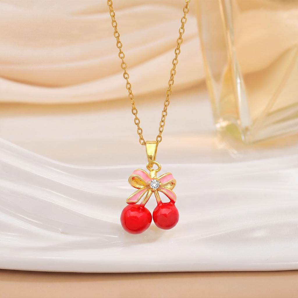 Cherry Fruit Necklace - A Simple and Versatile Summer Accessory for Women, Featuring A Lockbone Chain with A Charming Cherry Fruit Design.