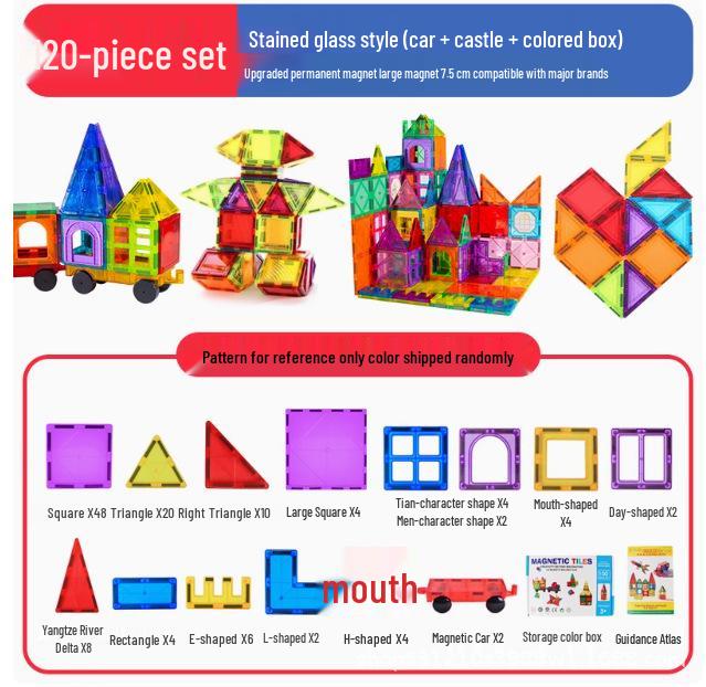 Large Nature Colors Stained Glass Magnetic Building Blocks for Castle Track Assembly