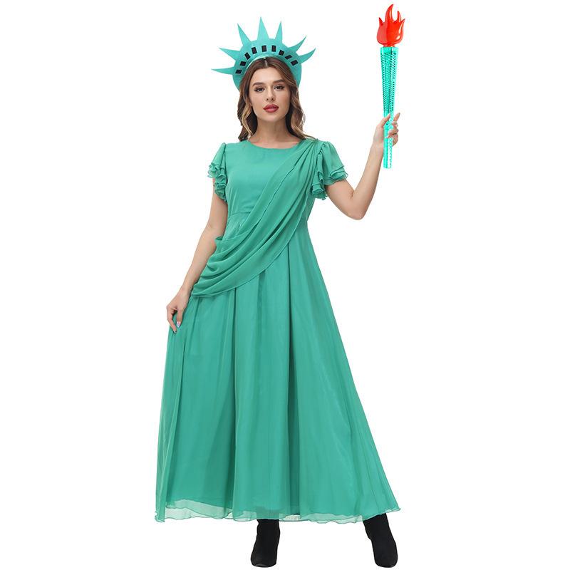 

Green Chiffon Goddess Statue Costume Dress for Halloween Party L