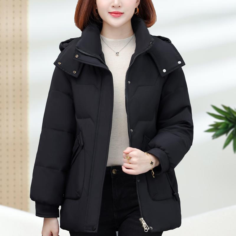 Dampuffjackor Vinter Vintage Korta Parkas Med Huva Plus Size Eleganta Tjocka Varma Dunrockar Kvinna Ytterkläder