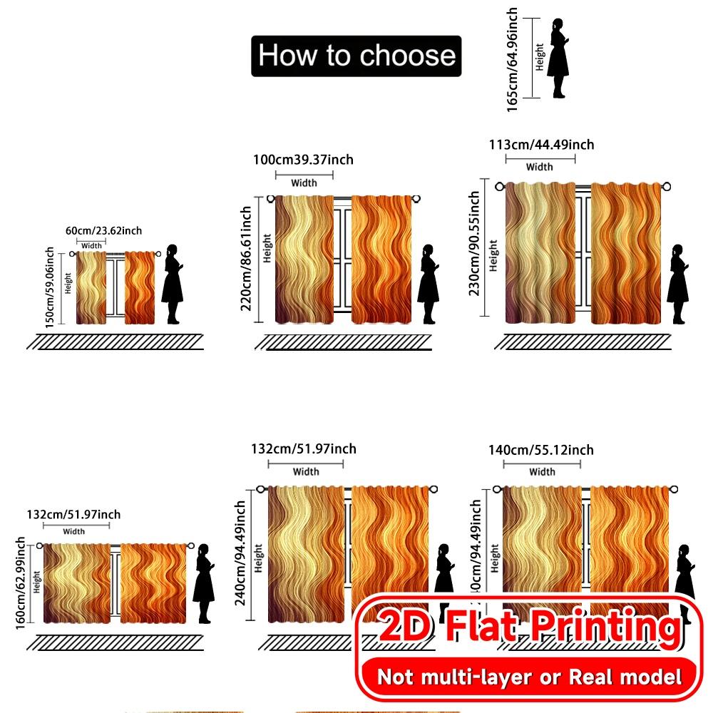 Set Of 2 Flat Printing Curtains Without Rod Autumn Waves Design New Yearfestival Popular Drapes Versatile Fabric Curtain Polyester