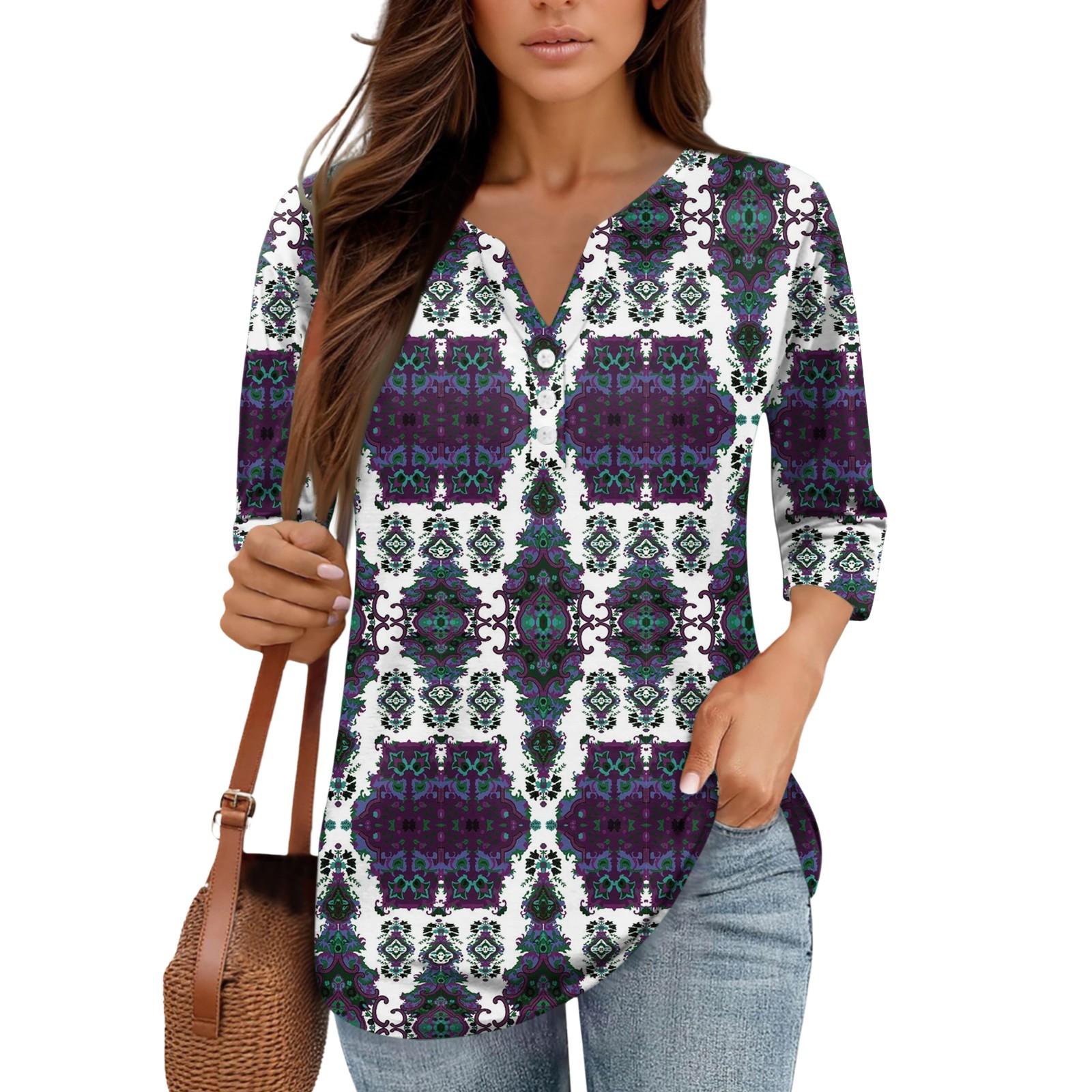 

Жіночі топи з рукавом 3/4, з принтом, вінтажні, модні, повсякденні, вільні, з V-подібним вирізом, сорочки великих розмірів, топи XXL білий