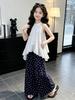 2026 Summer Polka Dot Pants & Ruffle Halter Top Set for Girls - Medium & Large Kids' Cool Summer Wear.