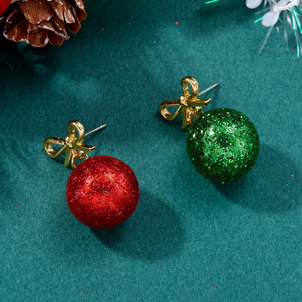 Frohe Weihnachten Bunte Pailletten Kugelform Ohrringe für Damen Grün Rot Damen Kreativer Ohrring Mädchen Neujahrsparty Schmuck