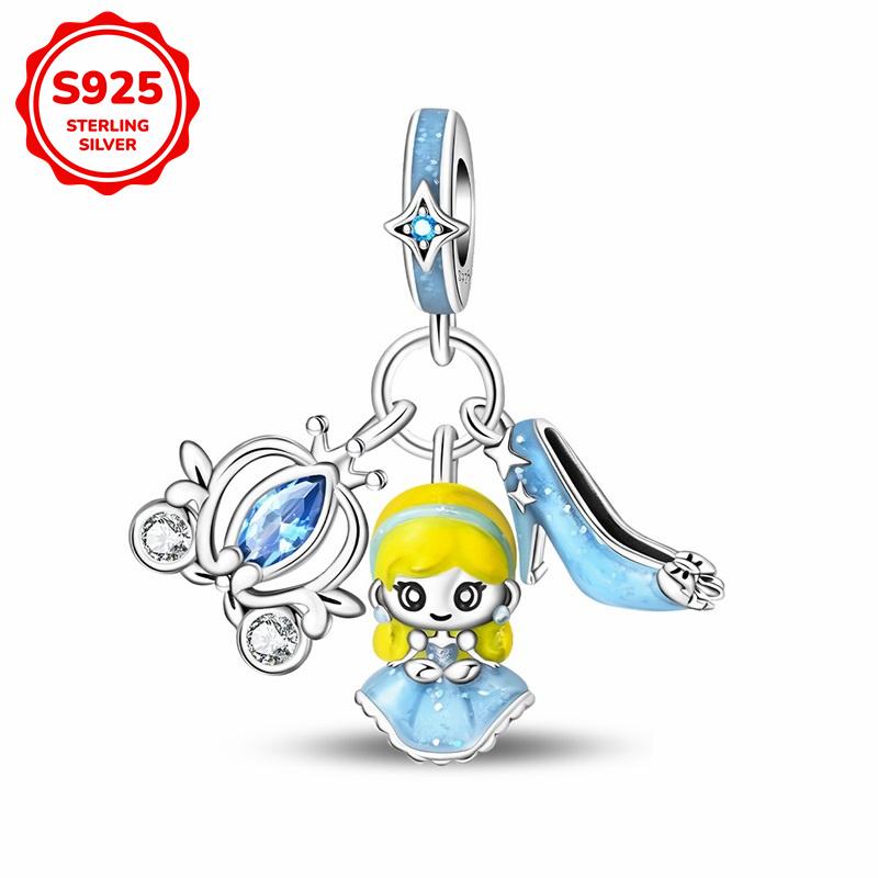 S925 Silver Princess Skirt Pumpkin Carriage Rose pendant bead Fit Bracelet DIY Jewelry Making For Women Gift