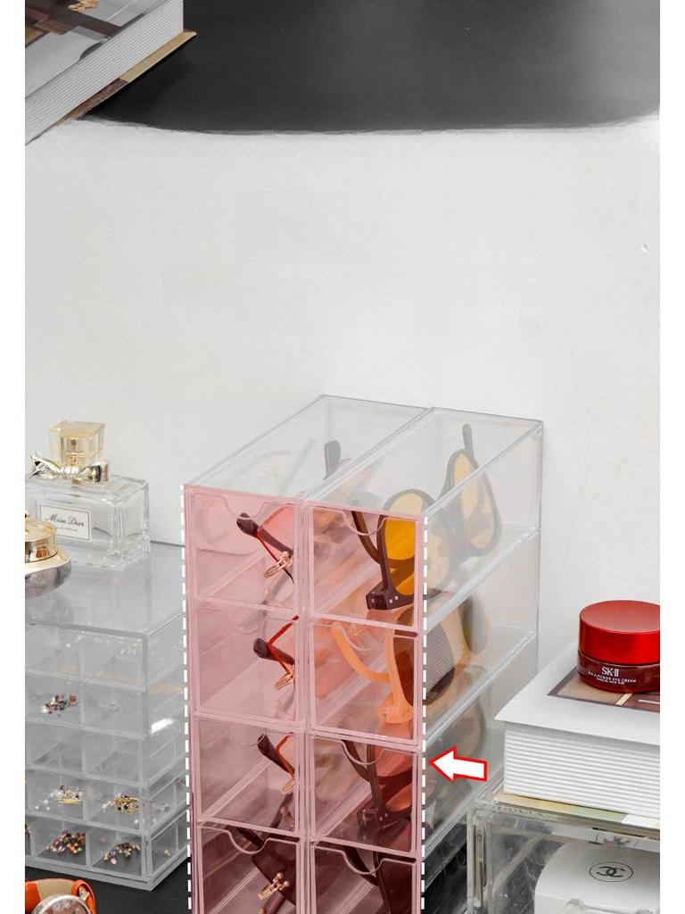 Acrylic Transparent 4-Layer Sunglasses & Contact Lens Display Stand - Dustproof Storage Box