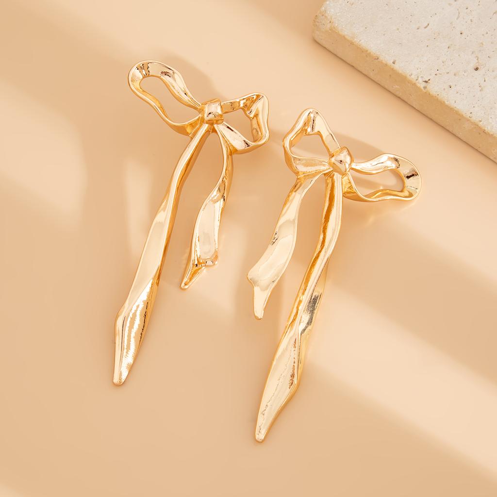 SHIXIN Fashion Design Gold Color Bow Pendant Earrings for Women Vintage Long Tassel Drop Earrings Ladies Jewelry Gift 2026 New