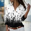 Manufacturer 1116 New Fashion Small Flower Printing Lapel Long Sleeve Shirt Women
