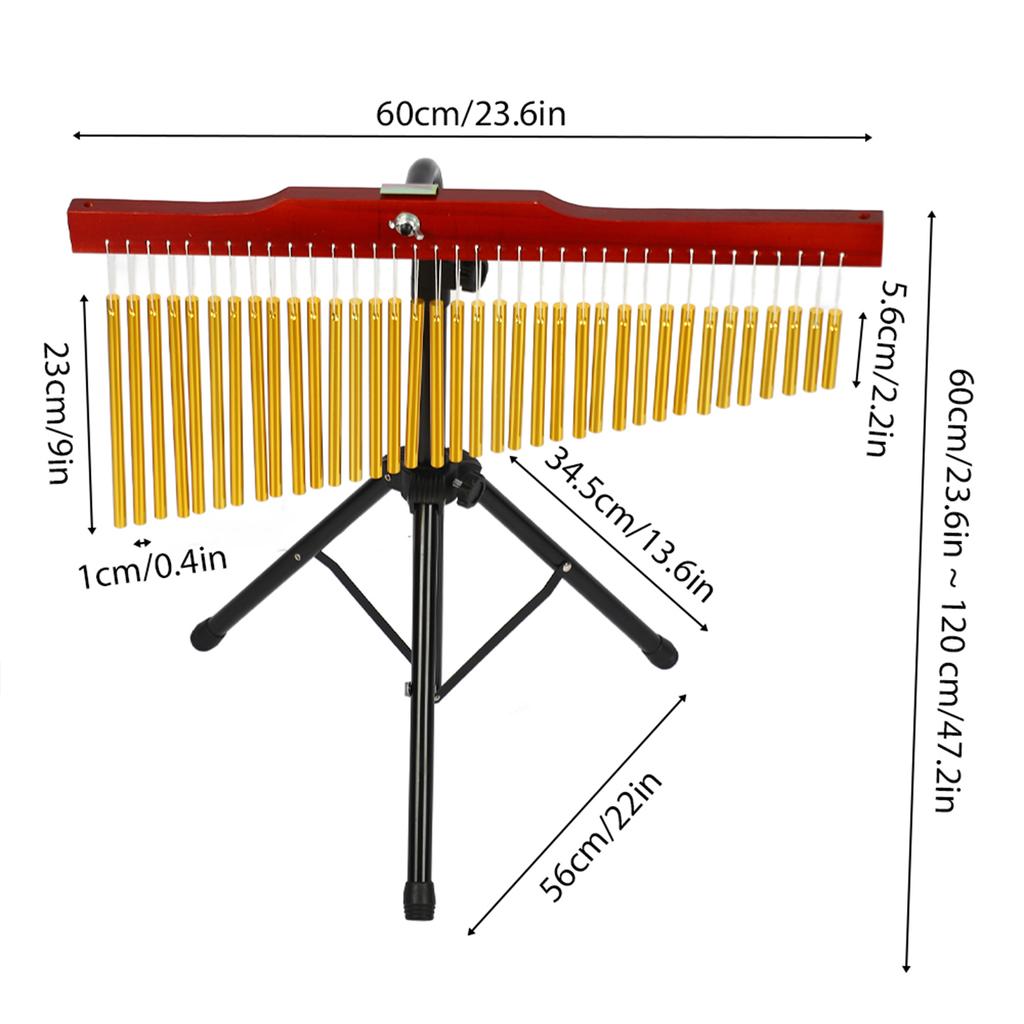 36 Bells Barchime Portable Single Row Bar Wind Chime Musical Percussion Instrument with Tripod and Percussion Stick