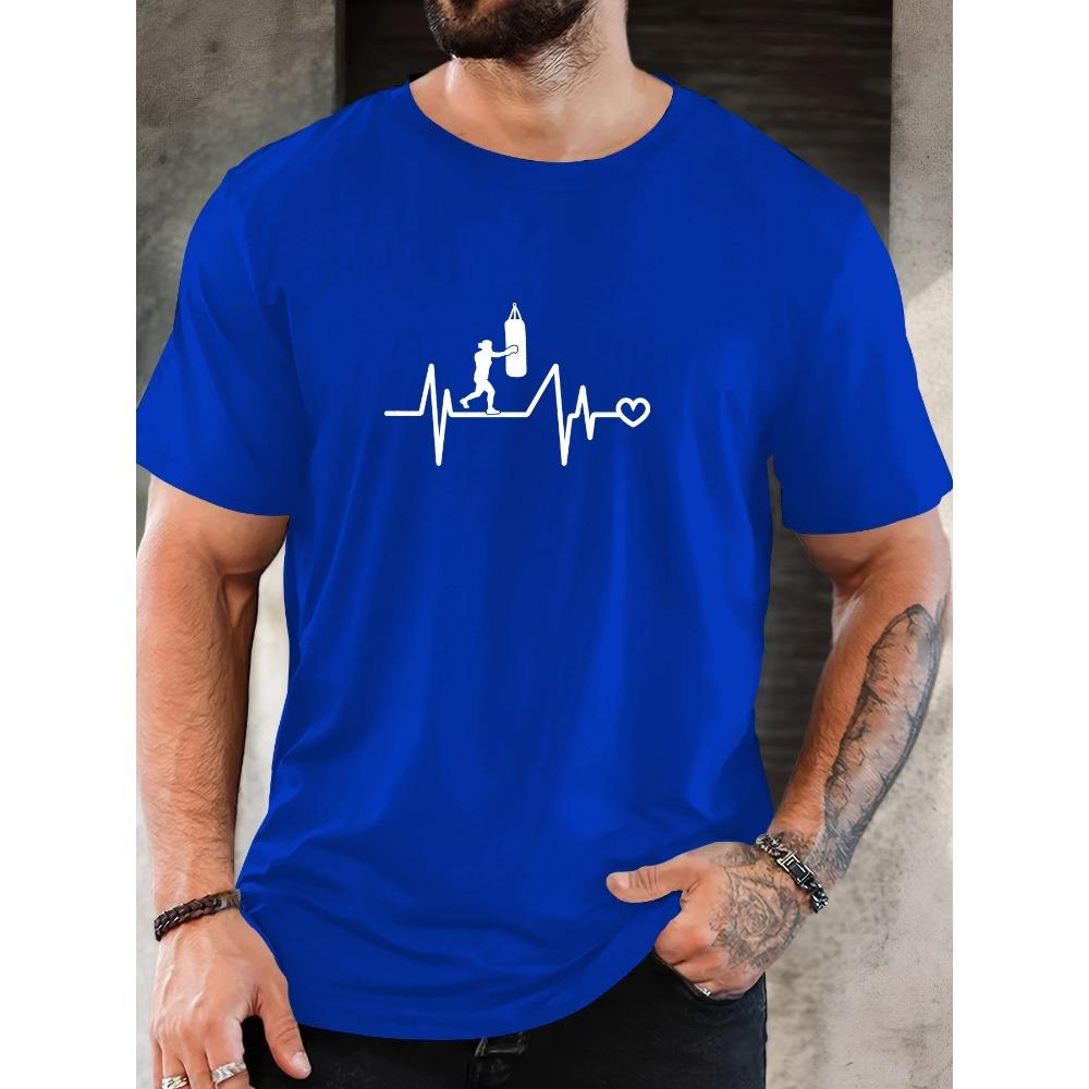 Men's Boxing Sports Pattern Summer Casual Crew Neck Short T-shirt