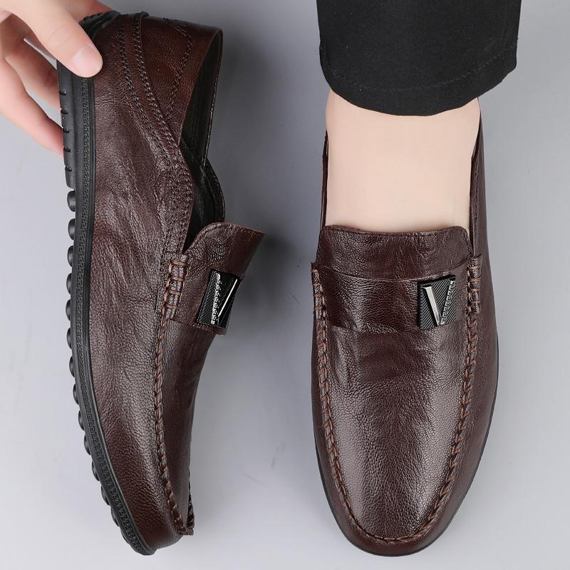 Fashion Men's Luxury Genuine Leather Loafers High Quality Slip-On Flats for Men Lightweight Classic Walking Shoes Business Casual Shoes