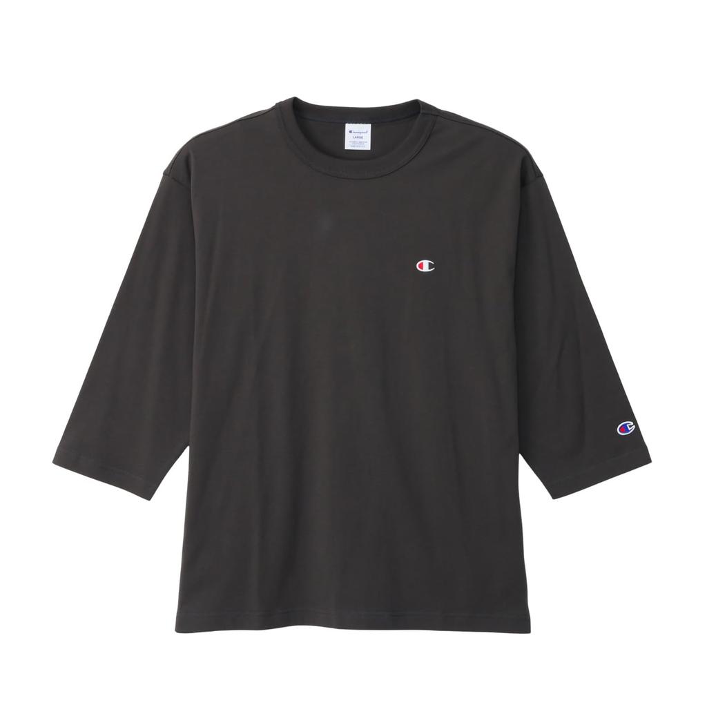 Champion Long Sleeve Round Relaxed Drop Off Men's T-Shirt, 3/4 Sleeves, Neck, 100% Cotton, One-Point Logo, Fit, Shoulder, Black, C8-A408Z