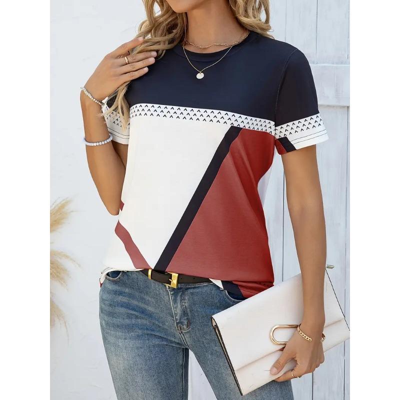 

Летняя женская футболка для улицы, повседневная, с круглым вырезом, с коротким рукавом, стильный полосатый топ, стиль сотни полосок , размер женской одежды S