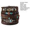 6 Pcs Braided Bracelet Set Different Shapes Wooden Bead Decor Peacock Feather Pendant Retro Ethnic Style