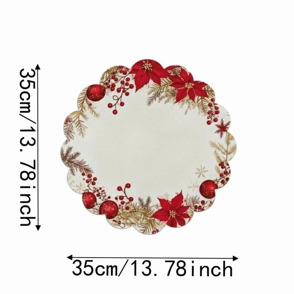 6pcs Easy Clean Red Berry Mat Non Slip Holiday Dinner Mat Christmas Table Placemat  Holiday Feast