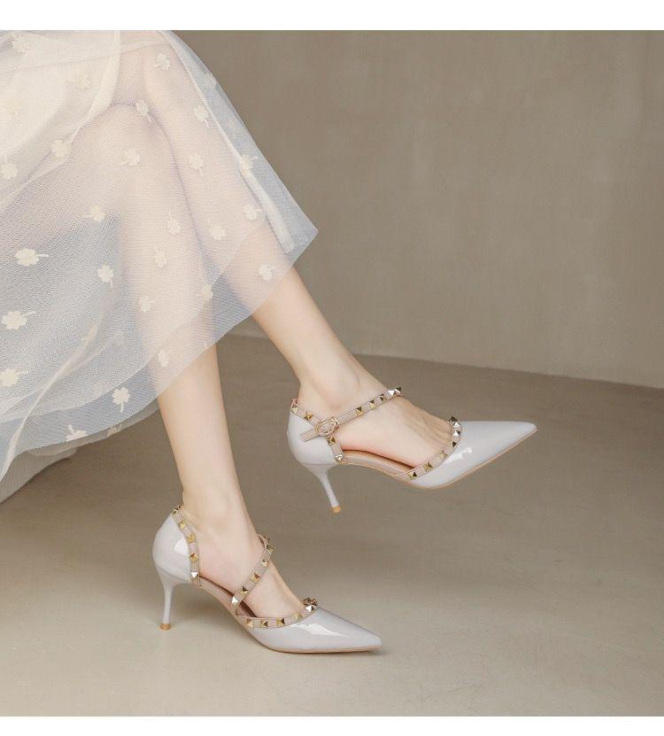 Women's Summer 2025 Studded Peep-Toe Stiletto Heels - Soft Leather, Nude