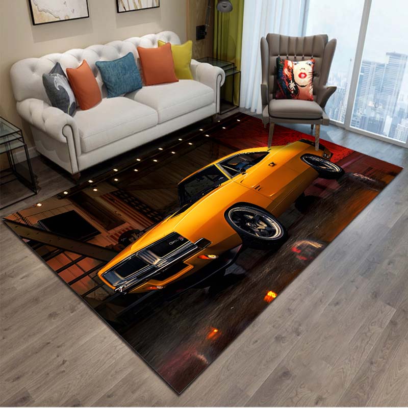 Old School Muscle Car Pattern Cool Area Rug Carpet for Living Room Anti-slip Rug Camping Picnic Mat Yoga Mat Kid Bedroom Decor