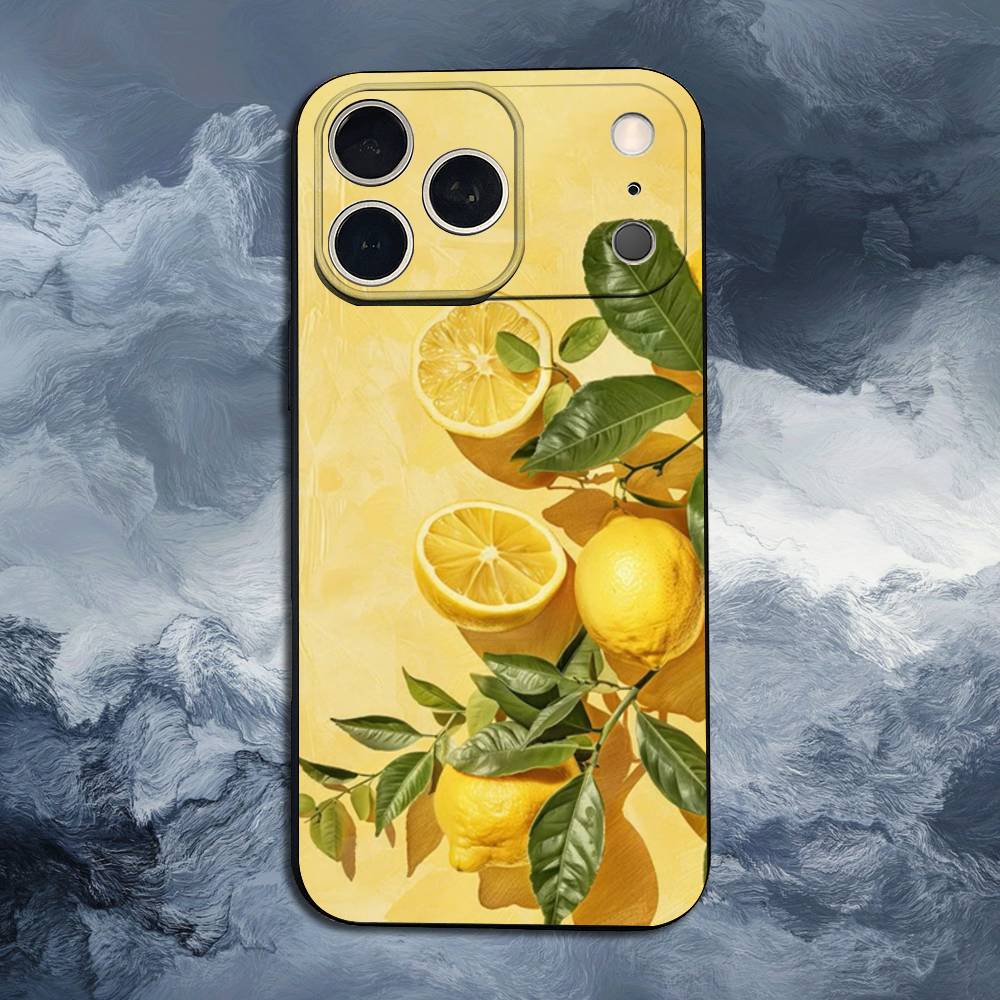 Fruit lemon Painting For iPhone 8,7,11,12,15,14,13,16,17,Plus,Pro Max,XS,X,XR,SE,Mini,Soft Silicone Black Case