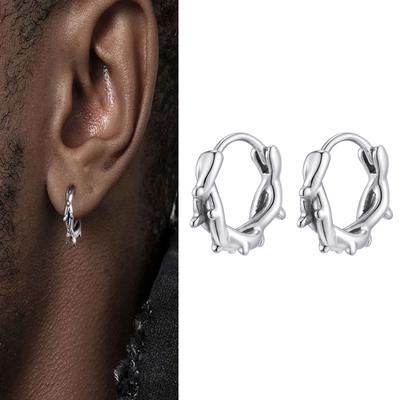 Stainless Steel Geometric Thorn Hoop Earrings for Men, Silver Color Punk Small Huggies Earrings, Hip-hop Fashion Jewelry Gift