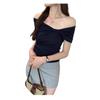 Pleated Bow One-word Shoulder Design Short-sleeved T-shirt Women's Summer New Slim-fitting and Thin Niche Top