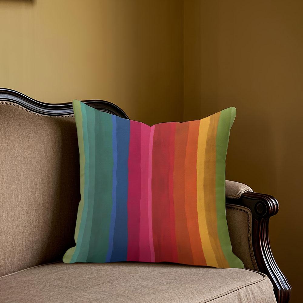 Vintage Rainbow Stripe Square Jacquard Pillow Cover for Sofa Office Waist Cushion Cover Home Decorative Pillowcase