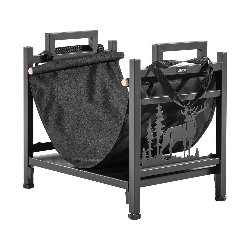 Indoor Firewood Rack, 45cm Curved Log Holder with Canvas Carrier, 18kg Weight Capacity Wood Storage Stand, Powder-Coated Steel Firewood Holder, Heavy