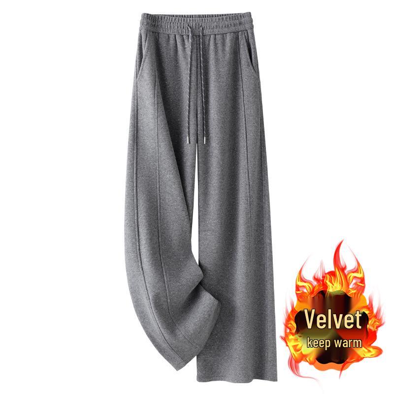 

Women s 2024 Gray Wool Sequin Wide-Leg Pants with Velvet – Autumn/Winter Collection S