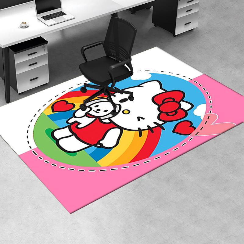 Office Rug Hello Kitty, Rainbow Anti-Slip Rug, Machine Washable for Living Room, Bedroom, Office, Multiple Sizes, Bedroom Mat, Decorative Mat, Durable