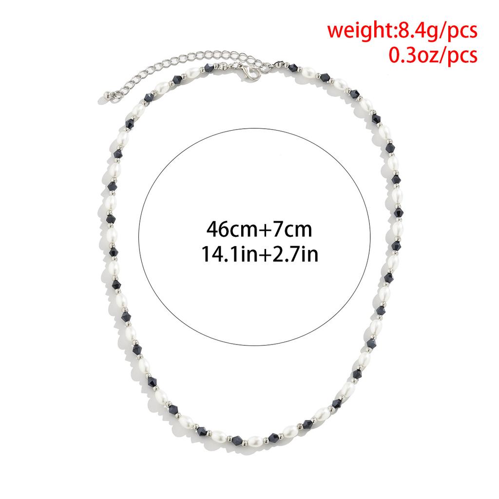 Personalized Simple Imitation Pearl Beads Fashionable Black Geometric Crystal Collarbone Chain Necklace for Men