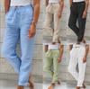 Pantaloni da Donna in Cotone e Lino Estivi Vita Alta Elastica Coulisse Tasca Abbigliamento da Spiaggia Vacanza Pantaloni Dritti