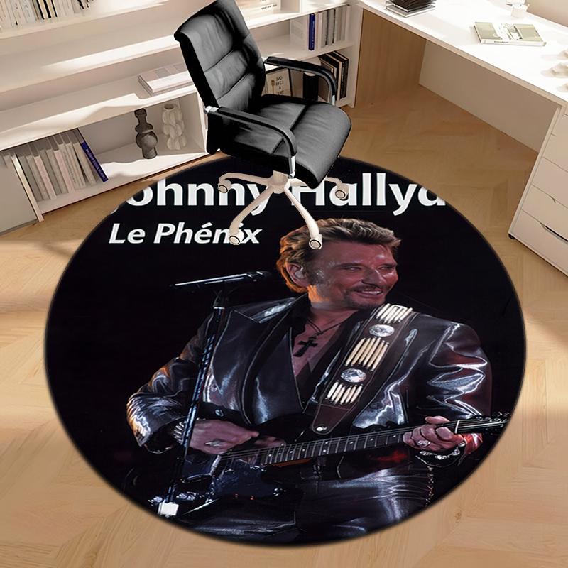 1pc Rock star Johnny Hallyday Round carpet Painted Printed circular carpet, home door mat, outdoor travel protection carpet