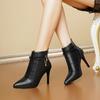 2025 Spring Autumn New Pointed Solid Color Fashion Outwear Leather Large Size Naked Boots Women's Versatile Single Boots Women