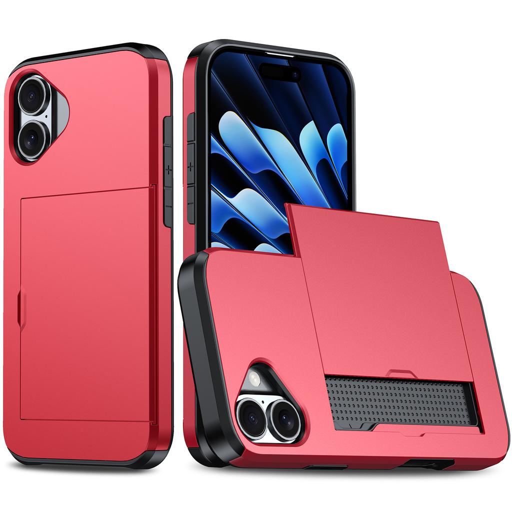 For iPhone 16 Plus Case with Card Holder TPU+PC Phone Cover Dual Layer Shockproof