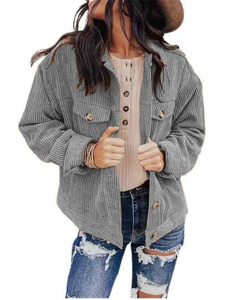 2026 New Women's Corduroy Shirt Jacket Cardigan, Solid Color Button Front Open Coat for Autumn Winter Casual Wear S-3XL